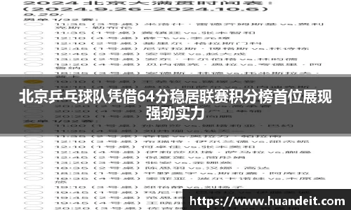 北京乒乓球队凭借64分稳居联赛积分榜首位展现强劲实力